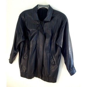 Vintage Black Leather Jacket Made in the USA Length 31"